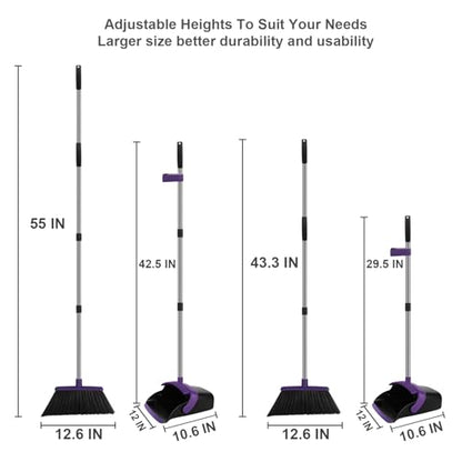 Purple Broom and Dustpan Combo Set, 55" Long Handle Broom - color: Purple, size: Large