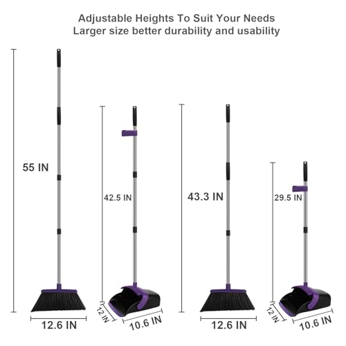 Purple Broom and Dustpan Combo Set, 55" Long Handle Broom - color: Purple, size: Large
