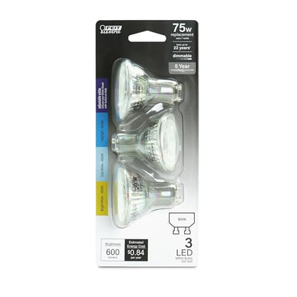 Feit Electric MR16 LED Reflector Light Bulb, 75W Equivalent, Dimmable, GU10 Base, 90+ CRI, 600 Lumen, Adjustable Color Temperature Track Lighting, 25,000-Hour Lifespan, BPMR16GU10753CCTCA/3, 3-Pack - style: 75-Watt + Adjustable White