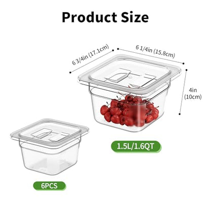 1/6 4" 6 Pack Plastic Food Pans With Lids - color: 1/6 4"6 Pack
