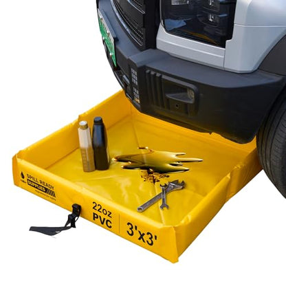Spill Ready 3' x 3' Duck Pond Spill Containment Berm - 30 Gallon Sump | 22oz PVC 3x3 Secondary Containment | Yellow Portable Secondary Containment Drip Tray | Reusable Oil, Fuel & Chemical Spill Tray - size: 3' x 3'