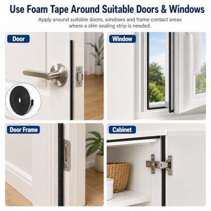 Weather Stripping Foam Tape 2 Rolls (1/2 in x 1/8 in x 16.4FT), Self Adhesive Door Seal for Small Gaps, Window Insulation, Draft Stopper Foam Strip Total 32.8 FT - size: 1/2in x 1/8in x 32.8FT