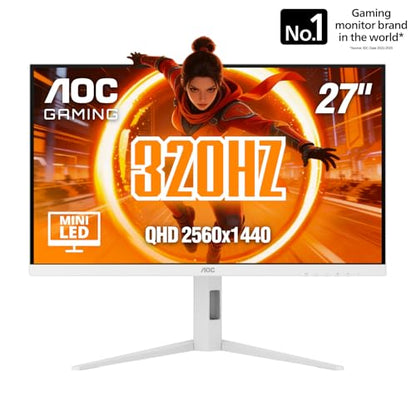 AOC 27 Inch Gaming Monitor QHD 320Hz Mini-LED HDR1000, White, Q27G4SLM/WS - size: 27" 320Hz Mini-LED White