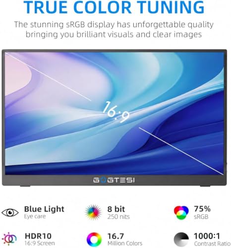 15.6 Inch Portable Monitor, 1080P FHD USB-C HDMI External Display, 250nit IPS HDR Travel Screen with Smart Stand & Speakers for Laptop PC Mac Phone Xbox Switch