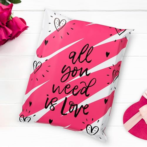 10x13 Inch Poly Mailers, Love Heart, 100 Pack Self Sealing - color: Love Heart