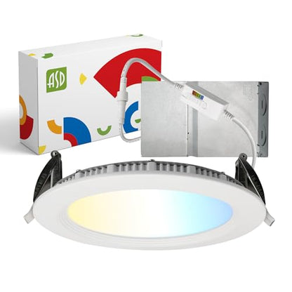 ASD LED Recessed Lighting 6 Inch, Round Commercial Downlight, Mini Panel with Baffle Trim, 6" 15W 120-277V CCT Selectable 2700/3000/3500/4000/5000K, Dimmable Ceiling Light Fixture, White, ETL - color: 1 Pack, size: 6 Inch White