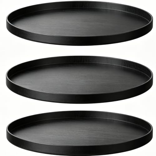 3 Pcs Round Serving Tray,13.7'' Restaurant Serving Tray with Raised Edges - color: Black, size: 13.7''×13.7''