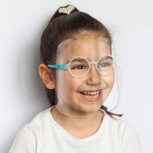 ArtToFrames Protective Kids Face Shield 5 Pack, Fully Transparent Face and Eye Protection from Droplets and Saliva with Reusable Round Blue Glasses and Replaceable Shield, Anti-Fog PPE - color: Kids R Blue, size: 5 Pack