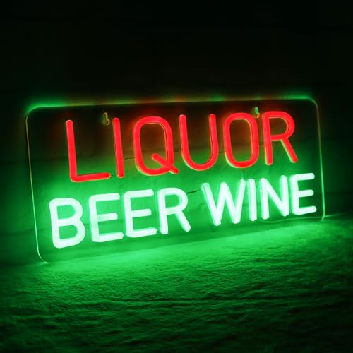 Liquor Beer Wine Neon Signs for Wall Decor Neon Lights for Bedroom Led Business Signs Suitable for Liquor Store Christmas Birthday Party Gift 5V Power Adapter, 16.1 * 7 Inch(Red+Green) - color: Liquor Beer Wine