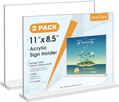MaxGear Acrylic Sign Holder Horizontal Double Sided Display Stand 2 Pack - size: 11x8.5-Slot