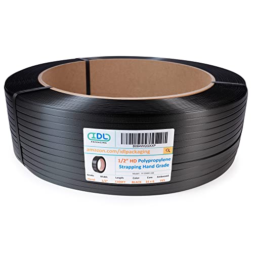 IDL Packaging 1/2" x 7200' Polypropylene (PP) Strapping Roll, USA-Made - size: 1/2" x 7200' (16x6" Core), 600 lbs BS