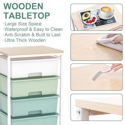 SYKIARIOL Rolling Cart with Drawers, 4-Drawer Utility Cart, Green - color: Green