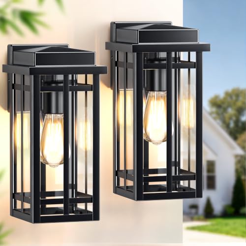 12'' Outdoor Wall Lights 2 Packs, Black Porch Light Outdoor Lighting - color: Black, size: 12''-No Sensor-2pcs