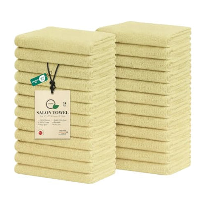 Salon Towels – Pack of 24 (16"x27") 100% Cotton Ring Spun (Not Bleach Proof) Ultra Soft, Highly Absorbent Hand Towels – Bulk for Spa, Gym & Salon (Yellow) - color: Yellow
