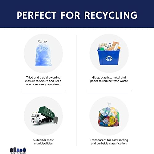 Plasticplace Custom Fit Trash Bags, Compatible with simplehuman Code K (50 Count) Tinted Blue Drawstring Garbage Liners 10 Gallon / 38 Liters, 24" x 28" - color: Blue, size: 50 Count (Pack of 1)