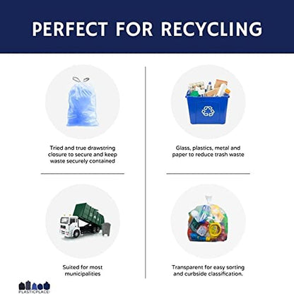 Plasticplace Custom Fit Trash Bags, Compatible with simplehuman Code K (50 Count) Tinted Blue Drawstring Garbage Liners 10 Gallon / 38 Liters, 24" x 28" - color: Blue, size: 50 Count (Pack of 1)