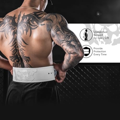 MANUEKLEAR 4-Inche Lever Belt Weightlifting with Heavy Duty Buckle - color: White/Silver, size: L (34-40inches)