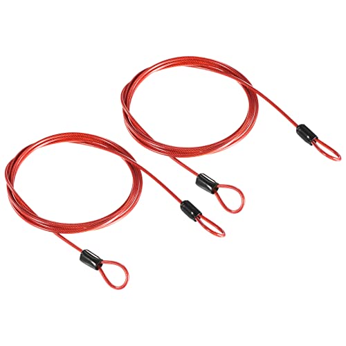PATIKIL Security Steel Cable 2.5mm x 1.5m/4.92ft Coated Luggage Lock Wire Rope with Double Loop Red 2 Pack - color: Red, size: 2.5mmx1.5m
