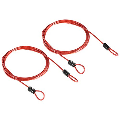 PATIKIL Security Steel Cable 2.5mm x 1.5m/4.92ft Coated Luggage Lock Wire Rope with Double Loop Red 2 Pack - color: Red, size: 2.5mmx1.5m