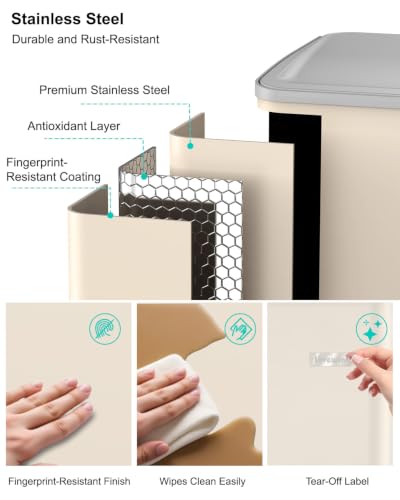 Dual Trash and Recycling Bins for Kitchen, 19+8 Gallon (72+30L) Stainless Steel Trash and Recycle Bin Combo with Soft-Close Lid, Large Garbage Cans for Kitchen Home with 2 Magnets Sticker, Apricot - color: Apricot