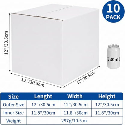 CRUGLA 12x12x12 Shipping Boxes 10 Pack, White Corrugated Cardboard Boxes with Side-Lock and Pre-Applied Double-Sided Tape, Easy Assemble Packing Mailer Boxes for Small Business Shipping - size: 12x12x12 Inch 10 Pack