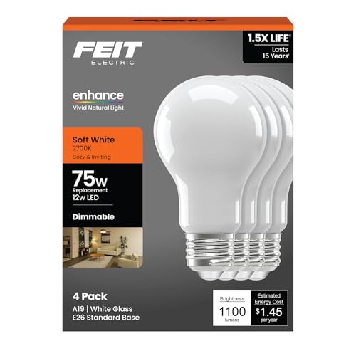 Feit Electric A19 Enhance LED Light Bulb, 75W Eq, Soft White, 4 Pack - color: 2700k Soft White, size: 4 Pack