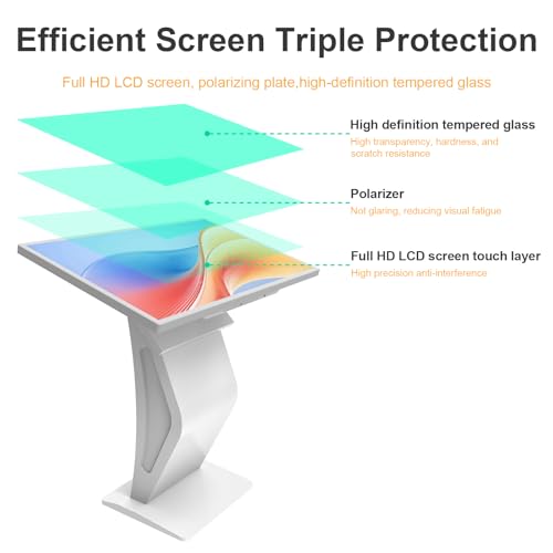 32 Inch Touch Screen Kiosk, 10pt PCAP Touch Screen Digital Signage, Plug&Play K-Style Indoor Digital Signage, Interactive LCD Display Signage, CMS/U-Disk Publish Content, Split Screen, Android 11 - color: 32"+White (Android OS)