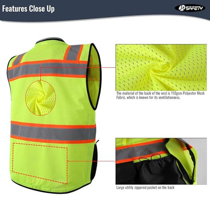 JKSafety Hi-Vis Unisex Surveyor Safety Vest Heavy Duty PPE Inner Pockets ANSI/ISEA Compliant - color: 188-yellowblack, size: Small