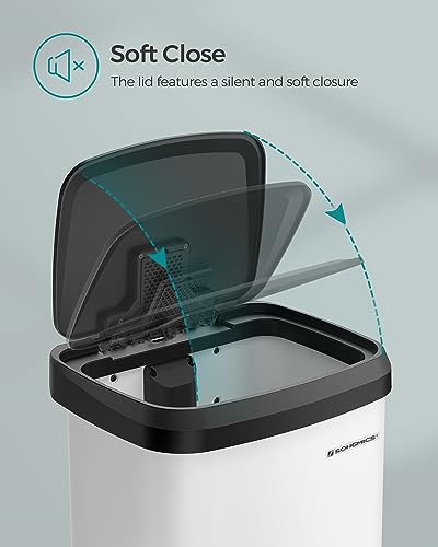 SONGMICS Kitchen Trash Can, 13-Gallon (50 L) Stainless Steel, Soft Closure - color: White + Black, style: 13 Gallons