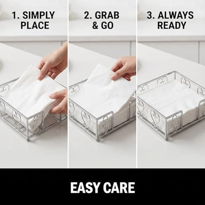 Flat Napkin Holder for Table, Silver Metal Weighted Paper Caddy - color: V - Luncheon Napkin Holder - Silver, size: Luncheon Napkin Holder