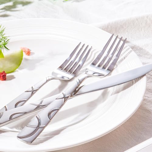 HIKAA 40PCS Stainless Steel Silverware Set, Modern Flatware Set for Kitchen, Mirror Polished Cutlery Set with Forks, Spoons and Knives，Dishwasher Safe - size: Standard 40PCS