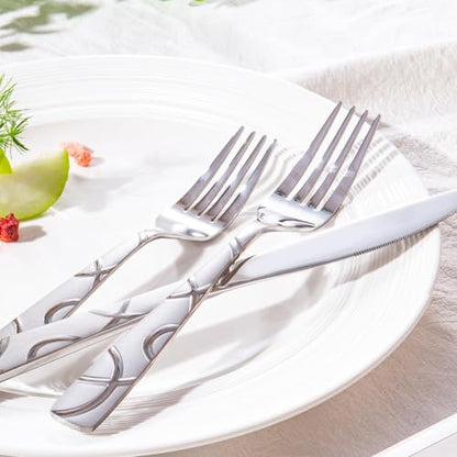 HIKAA 40PCS Stainless Steel Silverware Set, Modern Flatware Set for Kitchen, Mirror Polished Cutlery Set with Forks, Spoons and Knives，Dishwasher Safe - size: Standard 40PCS