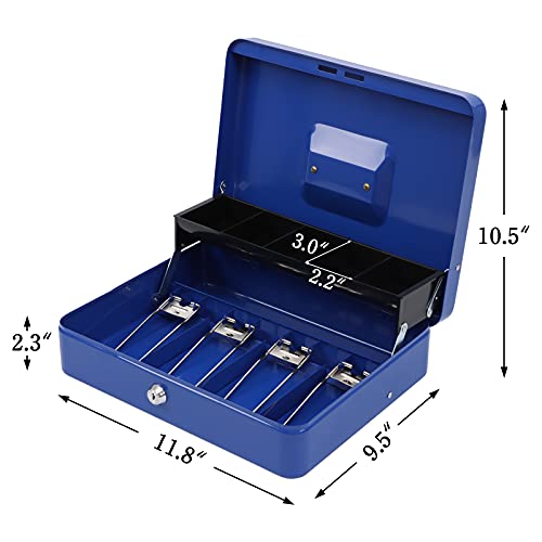 xydled Cash Box with Key Lock, Metal Money Box, Safe Storage box, Blue - color: Blue Key Lock