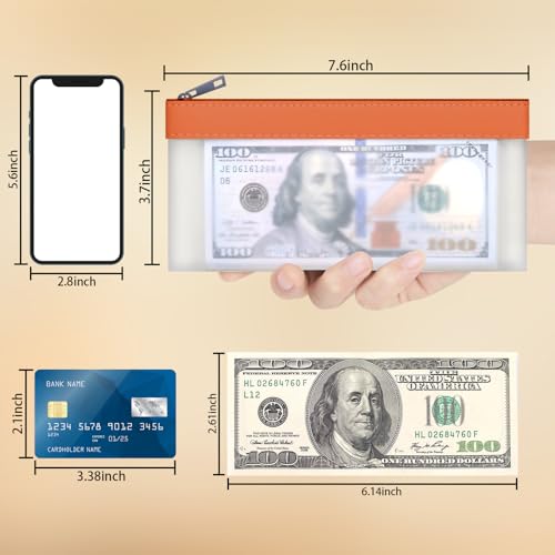 Clear Money Envelopes for Cash Money Bag Pouch 7.6"x3.7" - color: 4 Colors