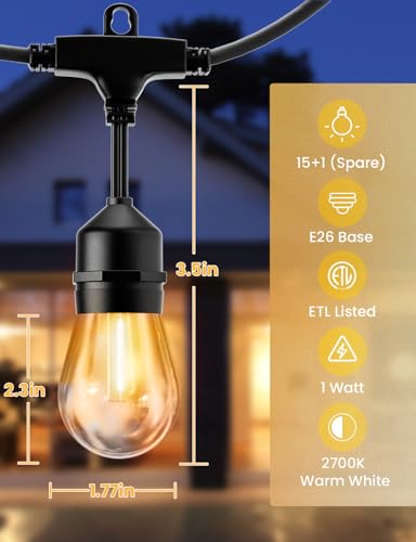 Svater Outdoor String Lights 50 FT Outside LED Patio Light E26 Waterproof - size: 50FT
