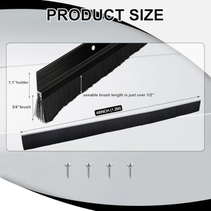 Door Sweep Brush Aluminum, 1 x 48 Inch, Black, 4 Set - color: Black, size: 1 x 48 Inch