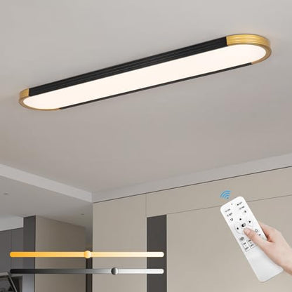 ADISUN 39.4in Linear Ceiling Light, LED Flush Mount Ceiling Lamp with Remote Control, Dimmable Color Changing, High CRI Black Gold Modern Lighting Fixture for Kitchen Living Room Bedroom Hallway - color: Black&Gold-39.4inch