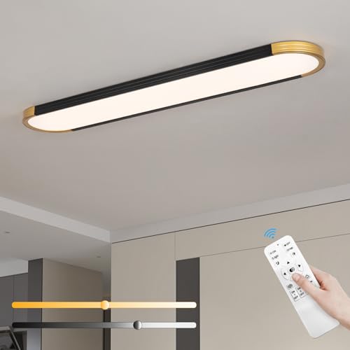 ADISUN 39.4in Linear Ceiling Light, LED Flush Mount Ceiling Lamp with Remote Control, Dimmable Color Changing, High CRI Black Gold Modern Lighting Fixture for Kitchen Living Room Bedroom Hallway - color: Black&Gold-39.4inch