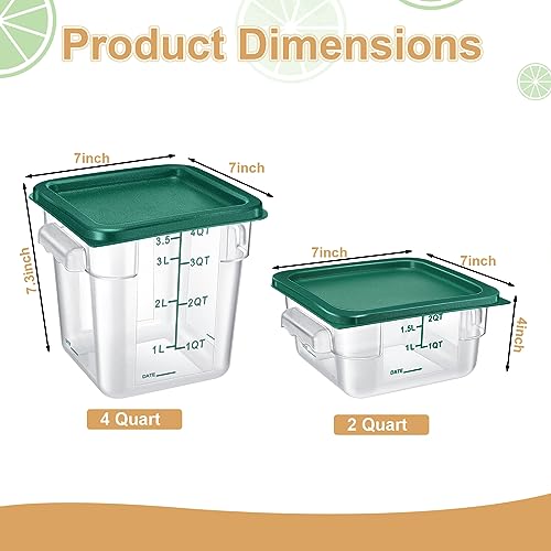 Barydat 4 Pcs Square Food Storage Containers with Lids 2qt & 4qt, Green - color: Green