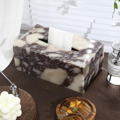 DUANYAN Luxury Marble Tissue Box Cover, Calacatta Marble Tissue Box Holder - color: Calacatta Viola