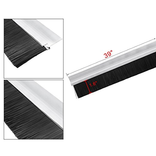 uxcell Door Bottom Sweep H-Shape Aluminum Alloy Base with 1.6-inch Black Nylon Brush 39-inch x 2.68-inch - color: Silver, size: 39.37" x 1.6"