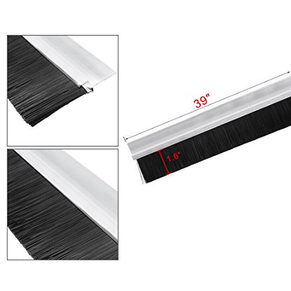 uxcell Door Bottom Sweep H-Shape Aluminum Alloy Base with 1.6-inch Black Nylon Brush 39-inch x 2.68-inch - color: Silver, size: 39.37" x 1.6"