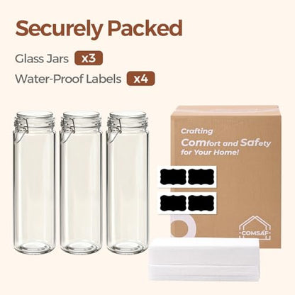 ComSaf Tall Glass Pasta Containers with Airtight Lids 68 oz 3 Pack Canister - size: 68 fl oz x 3 - Tall