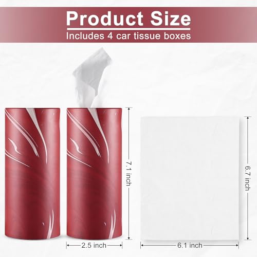 SINGARO Car Tissue Holder, 4 Pack Car Cup Holder Facial Tissues with Travel Tissue Bag, Quick and Convenient Flower Combination Car Tissue Box(4 Canisters/200 Tissues) Red - color: Red