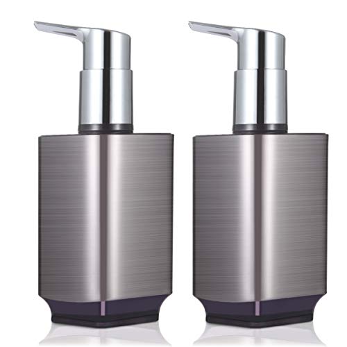 Boperzi 2 Pack Soap Dispenser Rust Proof Refillable Liquid Hand & Dish Soap Dispenser Set Leak Proof Plastic Chorme Pump for Kitchen Bathroom, 10oz