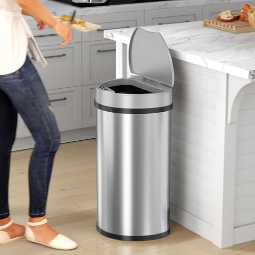 iTouchless 50 Liter/ 13 Gallon Slim Kitchen Trash Can with Lid, Deodorizer - color: Mist Silver, Black 13 Gal Sensor