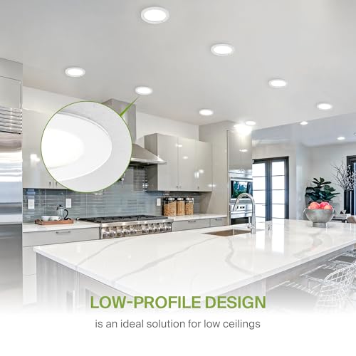 ASD 6 Inch LED Recessed Light with Emergency Backup, 90 Min Battery, 5CCT 2700K-5000K, 9W/12W/15W Selectable, Dimmable Wafer Downlight, Ultra-Thin Ceiling Light, IC Rated, ETL & ES, White, 1 Pack