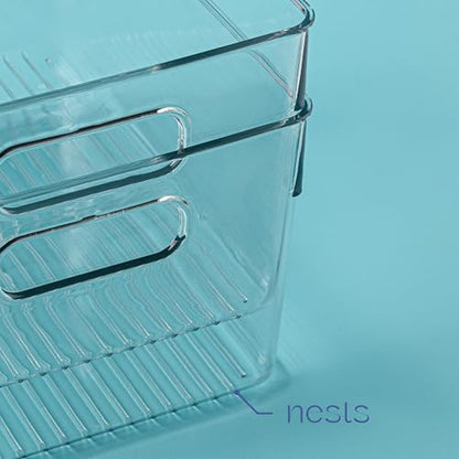 Plastic Food Storage 2 Pack Clear Container Bin with Handles for Organizing Kitchen, Pantry, Refrigerator, Freezer, Pantry, Cabinet, Closet, Bathroom. 10”x7.5”x5.3” - size: 10x7.5x5.3