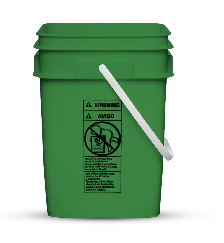 House Naturals 4 Gallon Square Food Grade Bucket Pail with Plastic Handles and Lid (Pack of 3) Made in USA containers (Green - White lids) - color: Green - White Lids