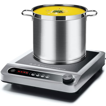 AMZCHEF Commercial Induction Cooktop, 1800W Countertop Burner with 18 Power&Temperature Setting, Double IGBT, Timer, Safety Function, Stainless steel Electric Hot Plate for Restaurant, Kitchen, Hotel